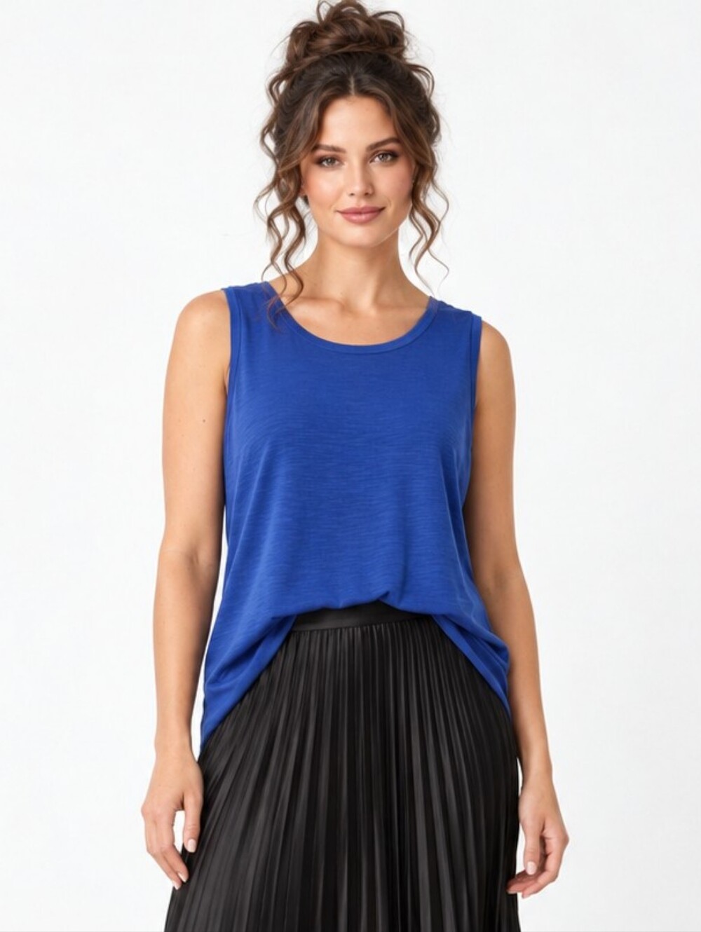 Adrienne Vittadini Royal Blue Sleeveless Tunic Top Chiffon Back Size Large